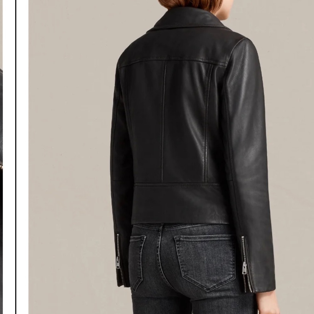 AllSaints Bales Leather Biker Jacket Black Lamb Leather Asymmetric Zip – US 0 - Picture 9 of 10